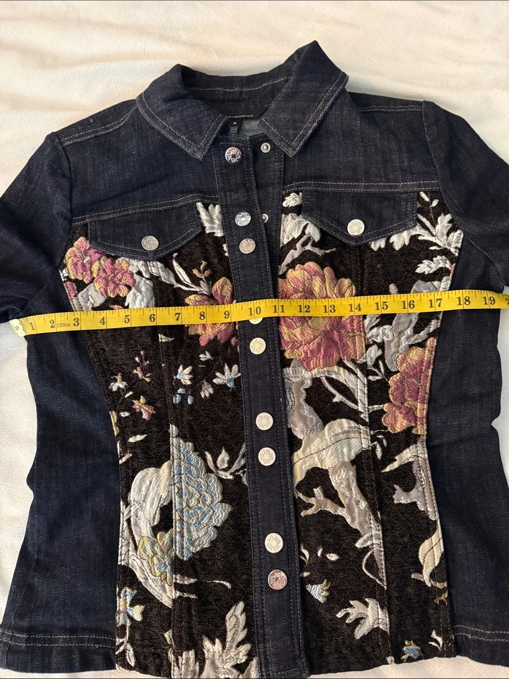 WHBM Embroidered Floral Denim Jacket shacket eclectic grandpa coquette girl cozy - Picture 6 of 9